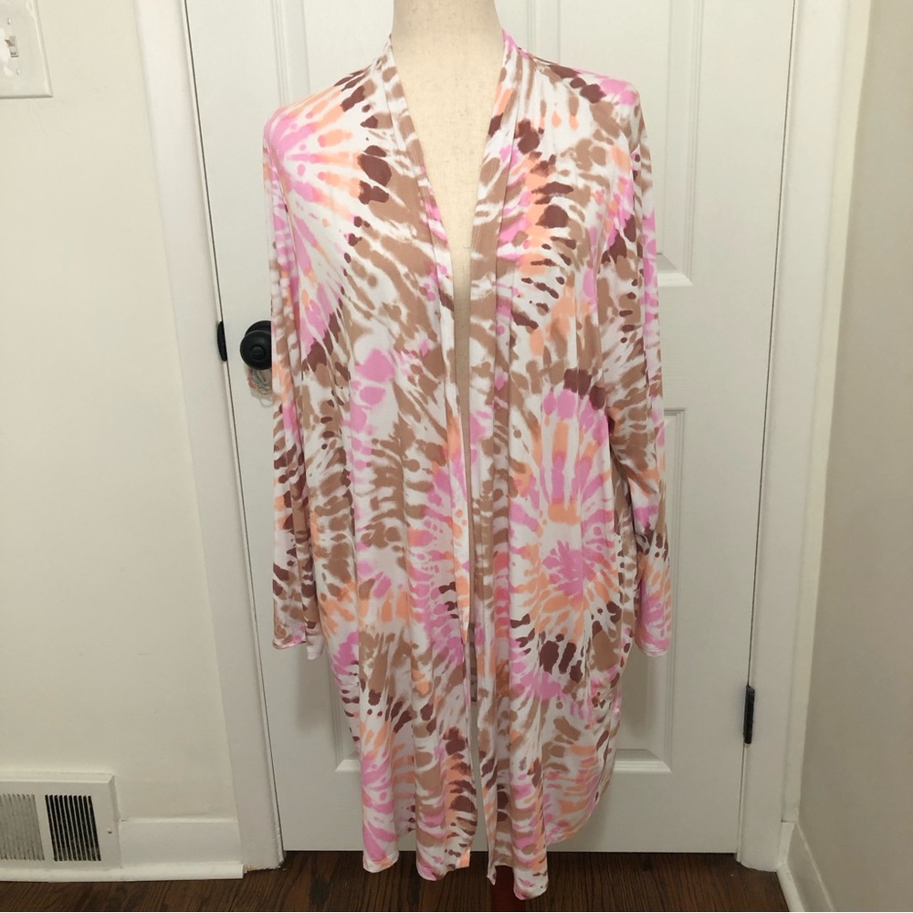 Multi Colored Tye Dye Print Flowy Jacket Cover Up